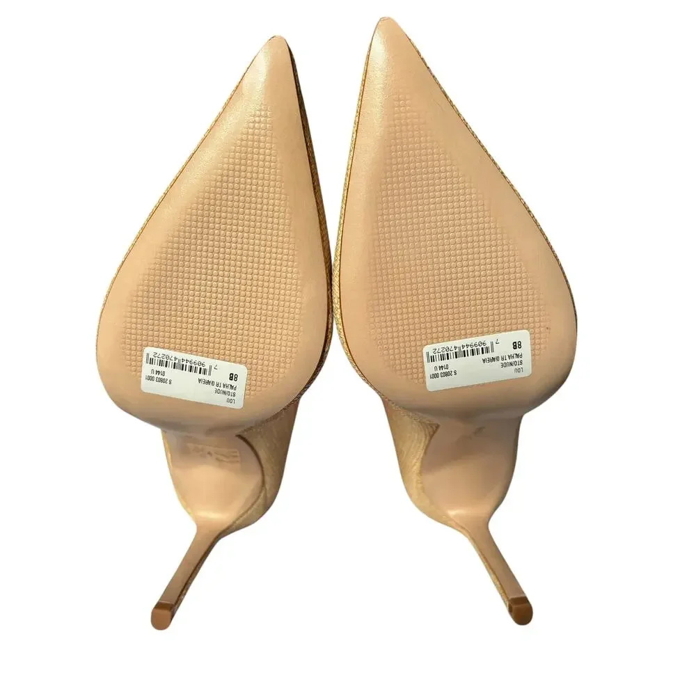 NWB Schutz LOU Pointed-Toe Fabric Leather outsole Stiletto Pump Beige (Size 8 B)